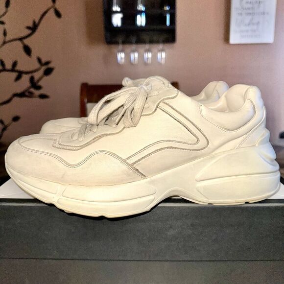 Gucci Rython Men's Distressed Logo Leather Sneakers in Cream - Picture 11 of 14